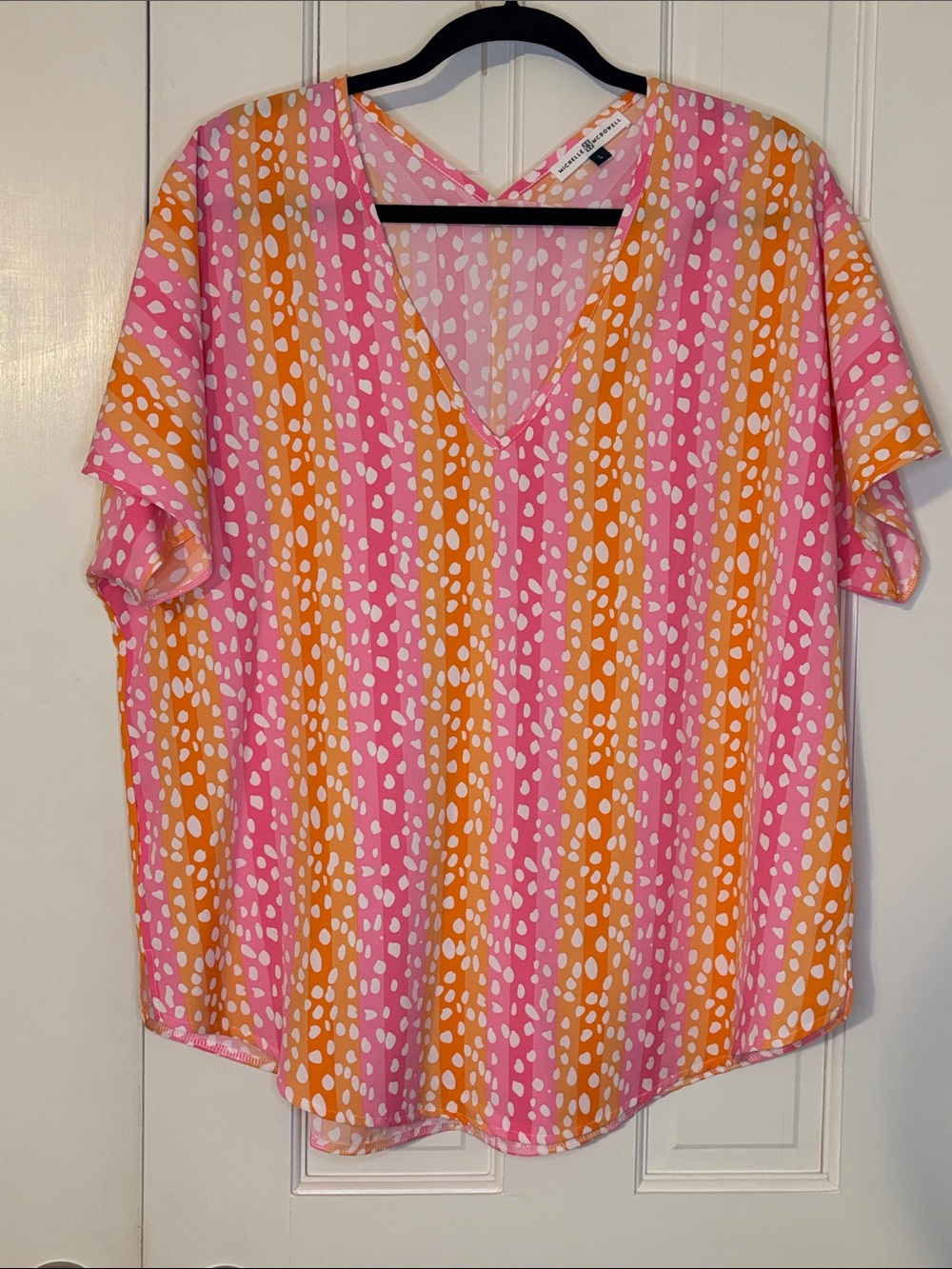 Michelle McDowell Women's Pink & Orange V-Neck Printed Top L